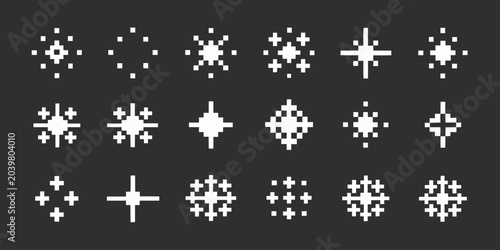 pixel art sparkles on dark background dots