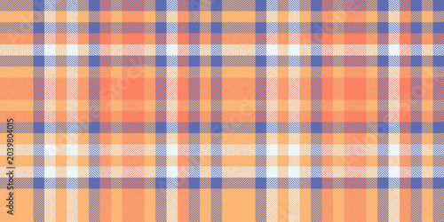 Dress vector check seamless, shabby tartan textile background. Picnic blanket pattern fabric plaid texture in orange and blue colors.