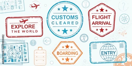 passport stamps collection vector illustration travel customs