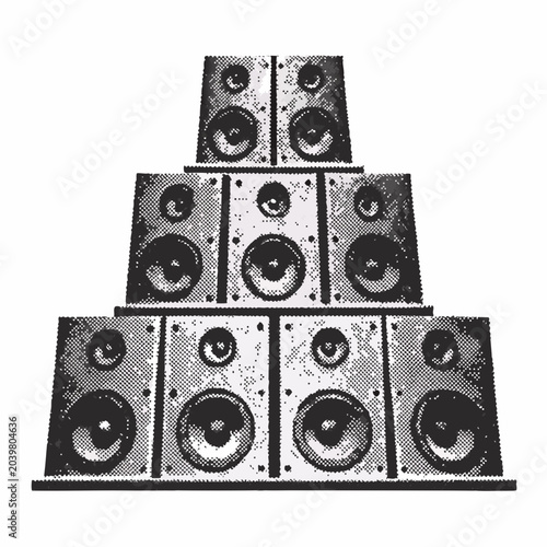 stacked speakers in halftone monochrome audio equipment
