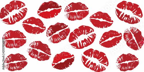 Bild auf Leinwand lipstick kiss marks on white background red