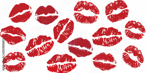 Foto Collection Of Red Lipstick Kiss Marks Vector Illustration On White Background