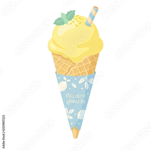 Amalfi Lemon Gelato Ice Cream Cone Clipart PNG Isolated on Transparent Background