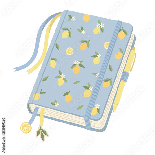 Italian Summer Lemon Pattern Journal Notebook Clipart PNG Isolated on Transparent Background