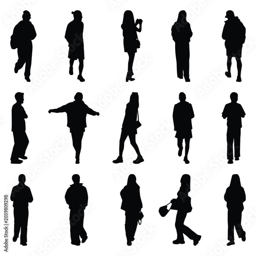 Vector collection set of individual people silhouettes.