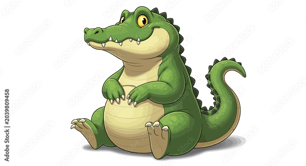 Fototapeta premium An illustration of a green cartoon crocodile sitting on a surface