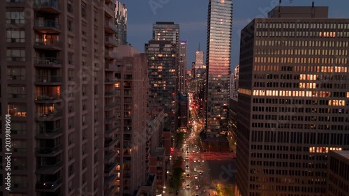 Toronto Bay Street Financial District Dusk Aerial Drone 4K Blue Hour