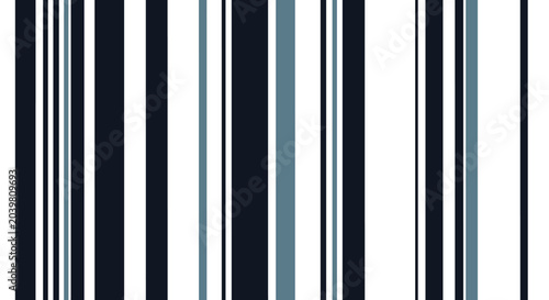Modern abstract seamless pattern of vertical stripes in various widths and shades of navy, slate, and black on a white background.