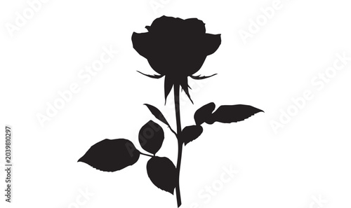 Black rose silhouette with leaves