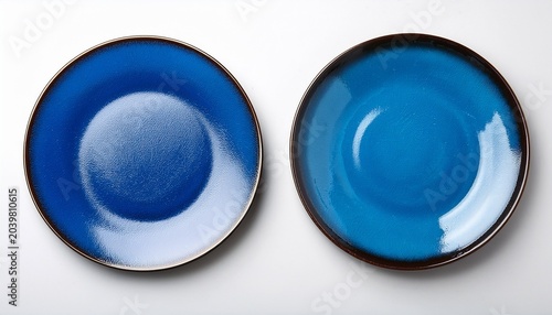 blue plate top view white background on white background