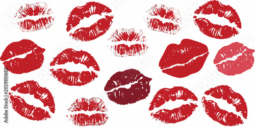 Bild auf Leinwand Collection Of Red Lipstick Kiss Marks Vector Illustration