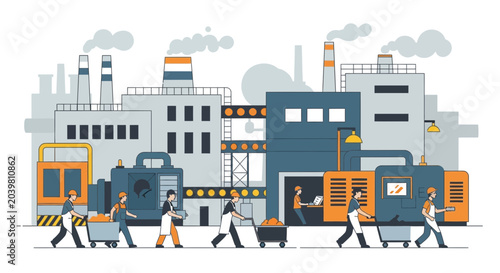 Tableau sur toile Industrial factory workers manufacturing goods in a modern production line