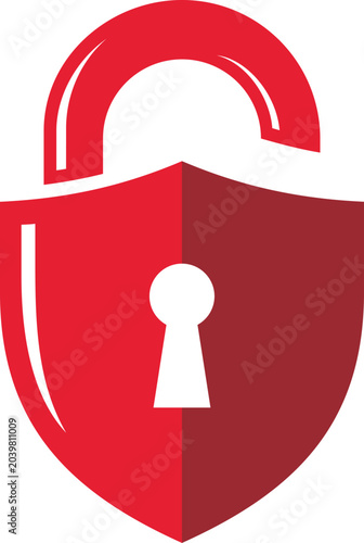 Schilderij op canvas Red shield padlock icon representing security and protection against threats