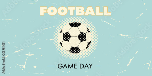Bild auf Leinwand Halftone soccer ball illustration with distressed texture and light blue backgro