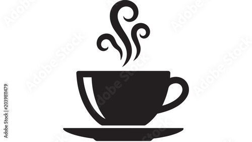 Cuadro en lienzo Black tea cup and saucer with steam