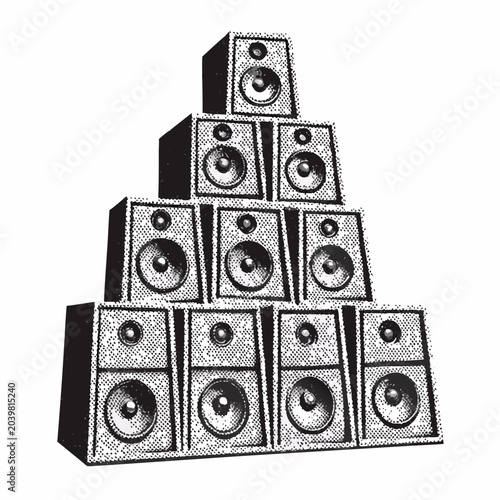 Stack Of Vintage Speakers Halftone Illustration On White Background