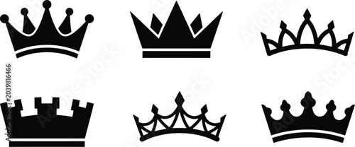 Fotografia Royal crown silhouette icons set for luxury branding and design