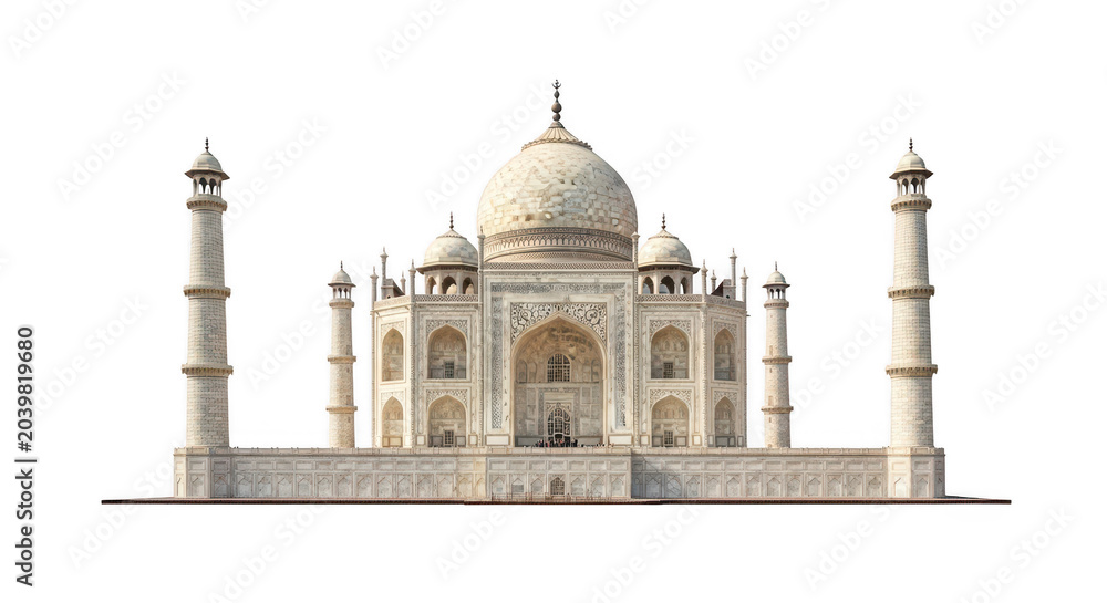 Obraz premium Beautiful taj mahal monument in agra india showing the iconic white marble tomb and grand architecture isolated on transparent background