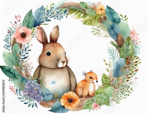 watercolor animal wreath a whimsical nursery art print