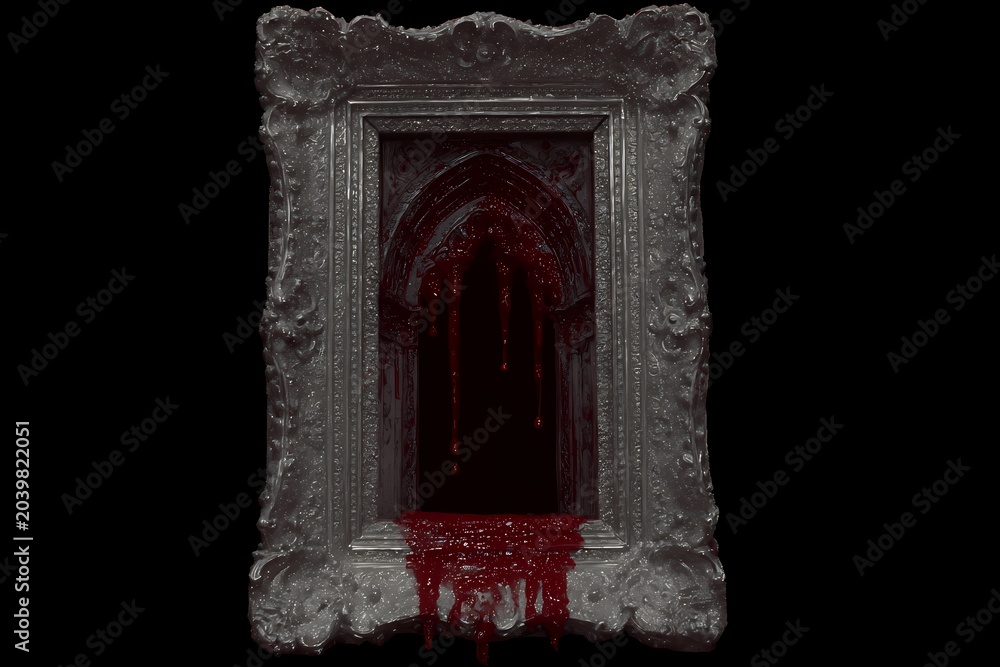 Fototapeta premium Dark gothic witchcraft frame with dripping blood effect in eerie glowing setting