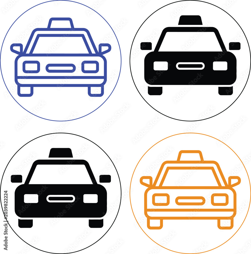Obraz premium Four colorful car icons in different styles and angles
