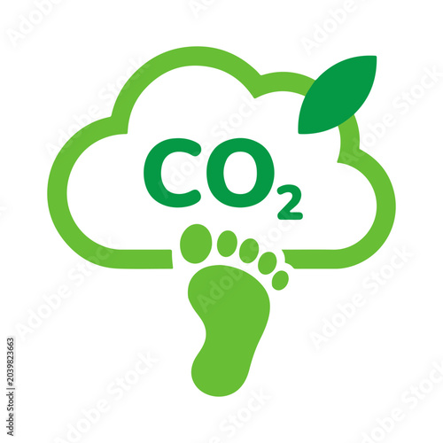 Carbon footprint CO2 cloud icon with green footprint
