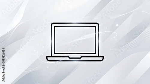 Minimalist Laptop Icon on Abstract Background.