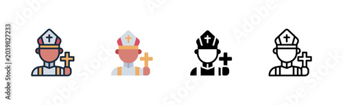 Tableau sur toile Pope Bishop Icon Set Colored Outline Flat Glyph Line