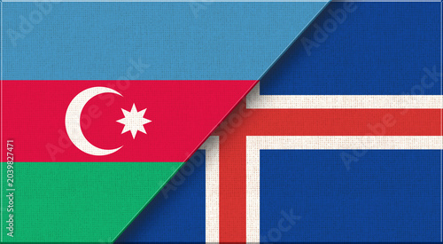 Fotografie Double flag of Azerbaijan and Iceland on fabric texture.