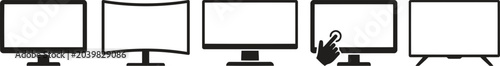 Black and white computer monitor icons with blank screens