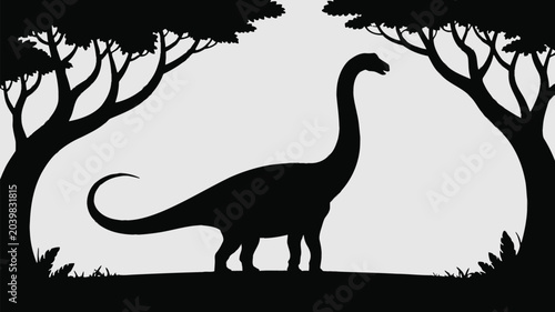 Dinosaur Silhouette in Prehistoric Forest