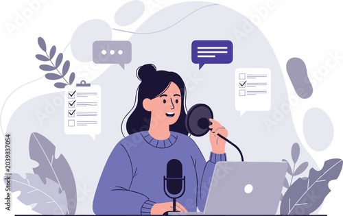Woman podcasting illustration