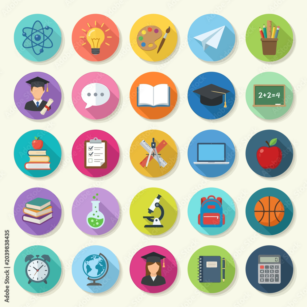 Fototapeta premium Education and school filled outline icons set vector illustration