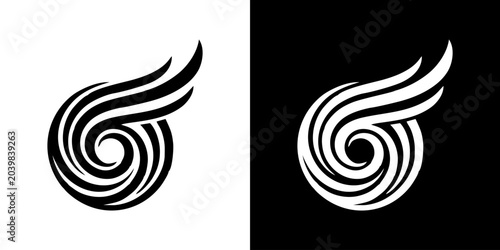Cuadro en lienzo Abstract wing emblem design on white and black backgrounds, symbolizing speed an