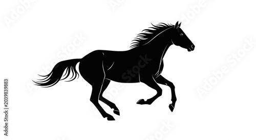 Bild auf Leinwand Black Horse Running Fast Silhouette.