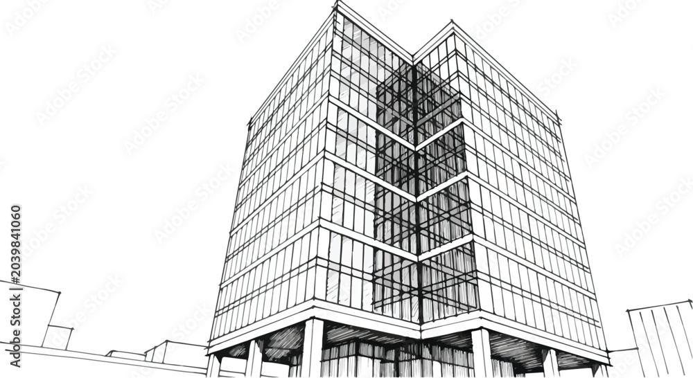 Fototapeta premium Modern Office Building Architecture Sketch Illustration Vector