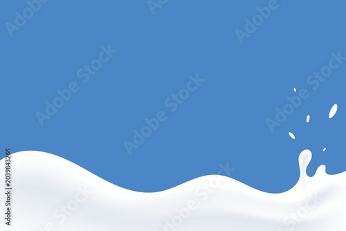 Milk splash wave on blue background. Milk product background element, yogurt