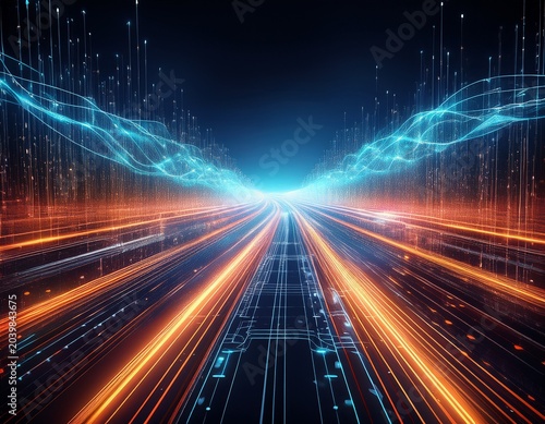data highway with glowing network pathways cloud infrastructure flow and high speed digital transfer background