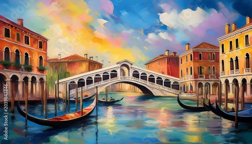 grand canal and rialto bridge summer sky oil painting