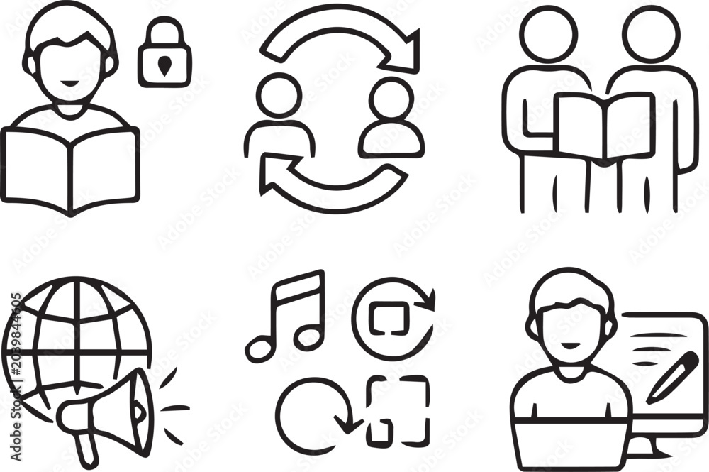 Fototapeta premium Line icons of people learning and communication