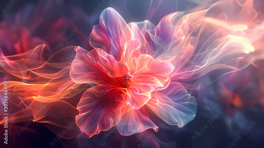 Obraz premium Transparent petals with luminous edges showing perfectly transparent petals with beautifully luminous bioluminescent edges, 
