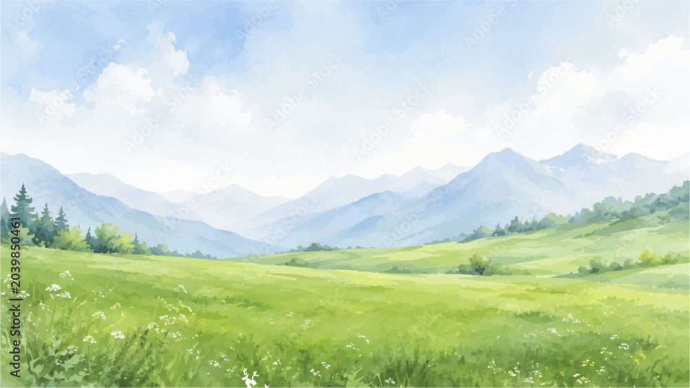 Fototapeta premium Minimalist Watercolor Nature Landscapes with Open Space Background Collection