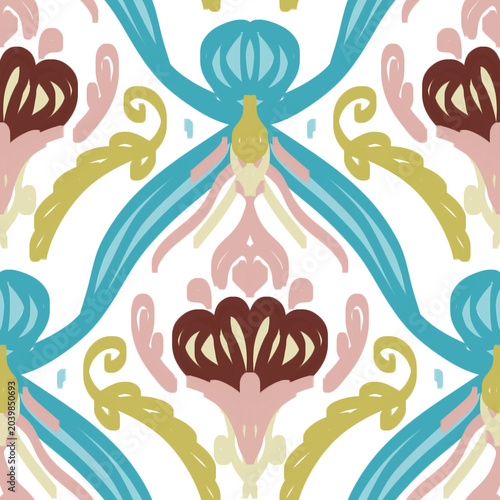 Seamless pattern with symmetrical flowers 