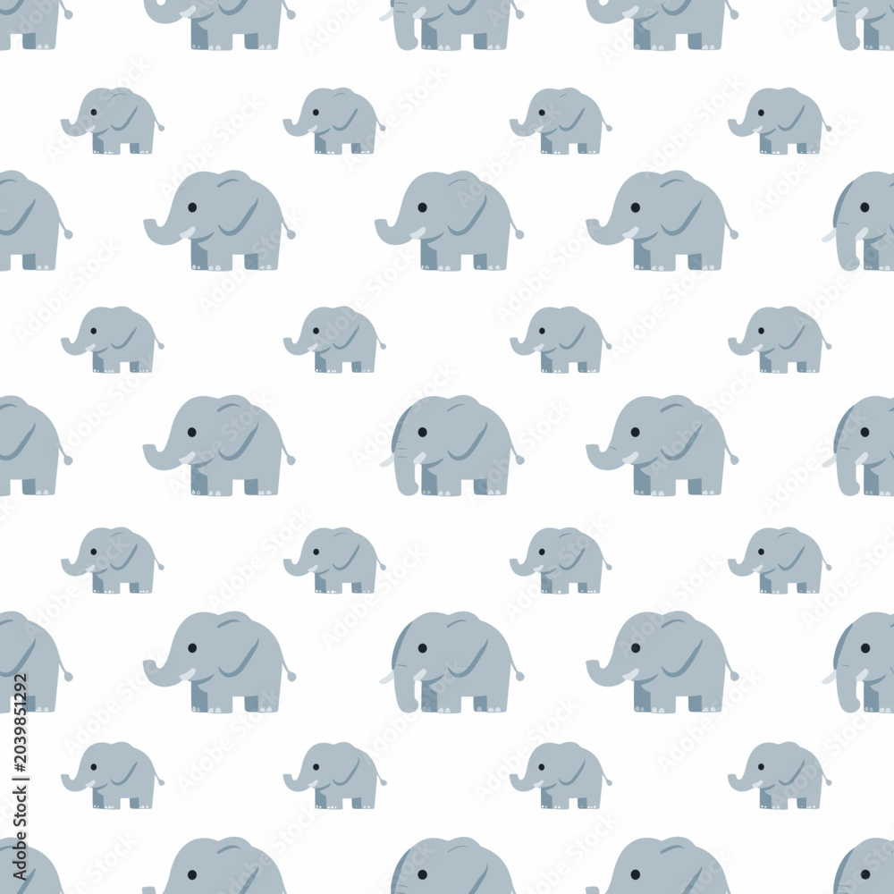 Obraz premium Cute Cartoon Elephants Pattern Repeating on White Background