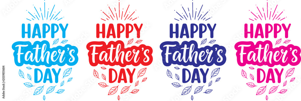 Fototapeta premium Happy Father's Day Typography Collection with Decorative Leaf Elements