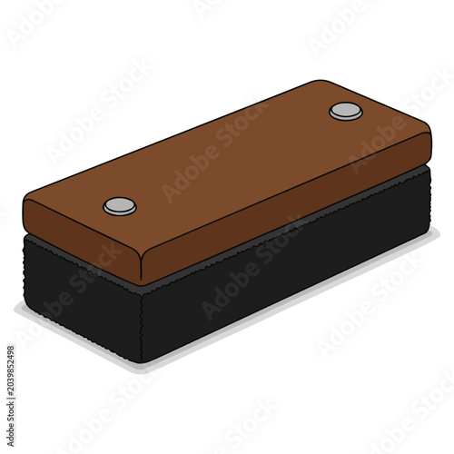 Brown Leather Whiteboard Eraser Isometric Flat Vector Illustration