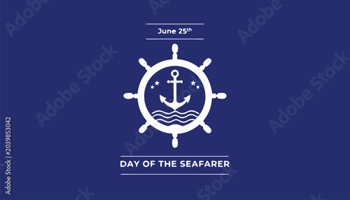 Schilderij op canvas White ship wheel and anchor icon for day of seafarer