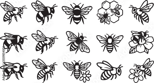 Photos Black and White Honey Bee Icon Set