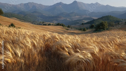 Golden Wheat Field with Mountain Range in Background During Daylight