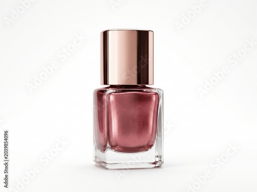 Elegant rose gold nail polish bottle with glossy finish on a clean white background